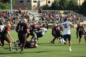 Football players playing on the football field