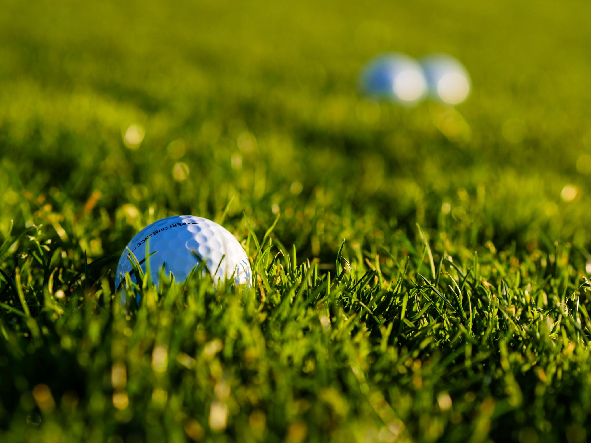 Golf balls on the golf course grass