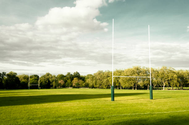 A Rugby goalpost in an open stadium