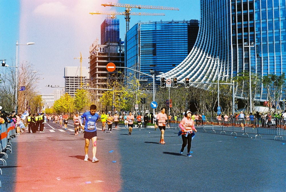 Tired runners at the Shanghai marathon