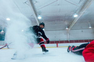 A happy player after winning an ice hockey match