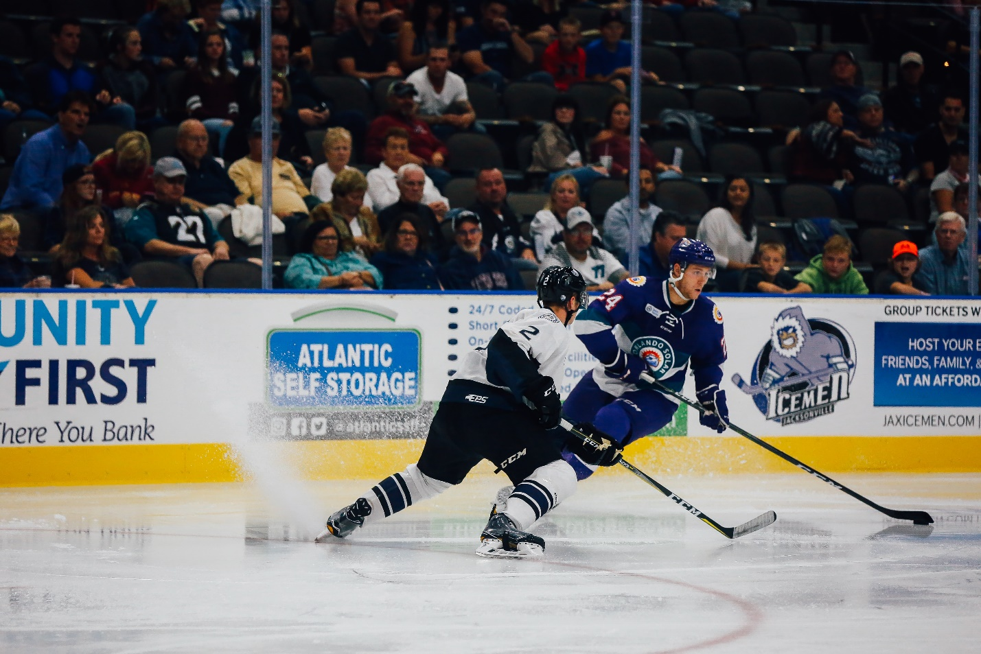 Two teams playing an ice hockey match