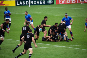 Teams fighting to win the Rugby match