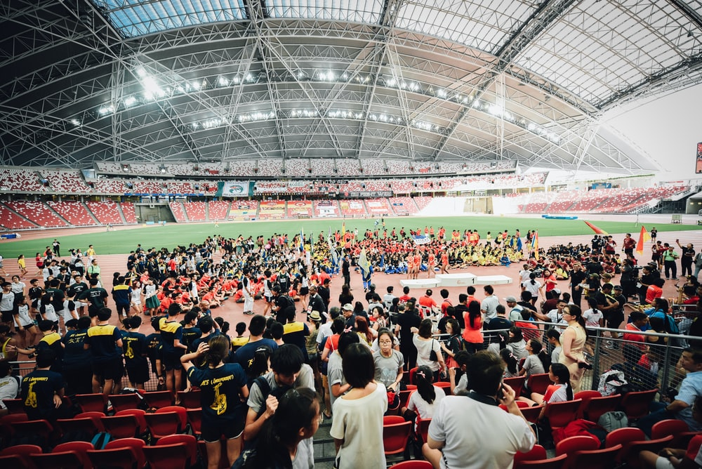 People in a football stadium