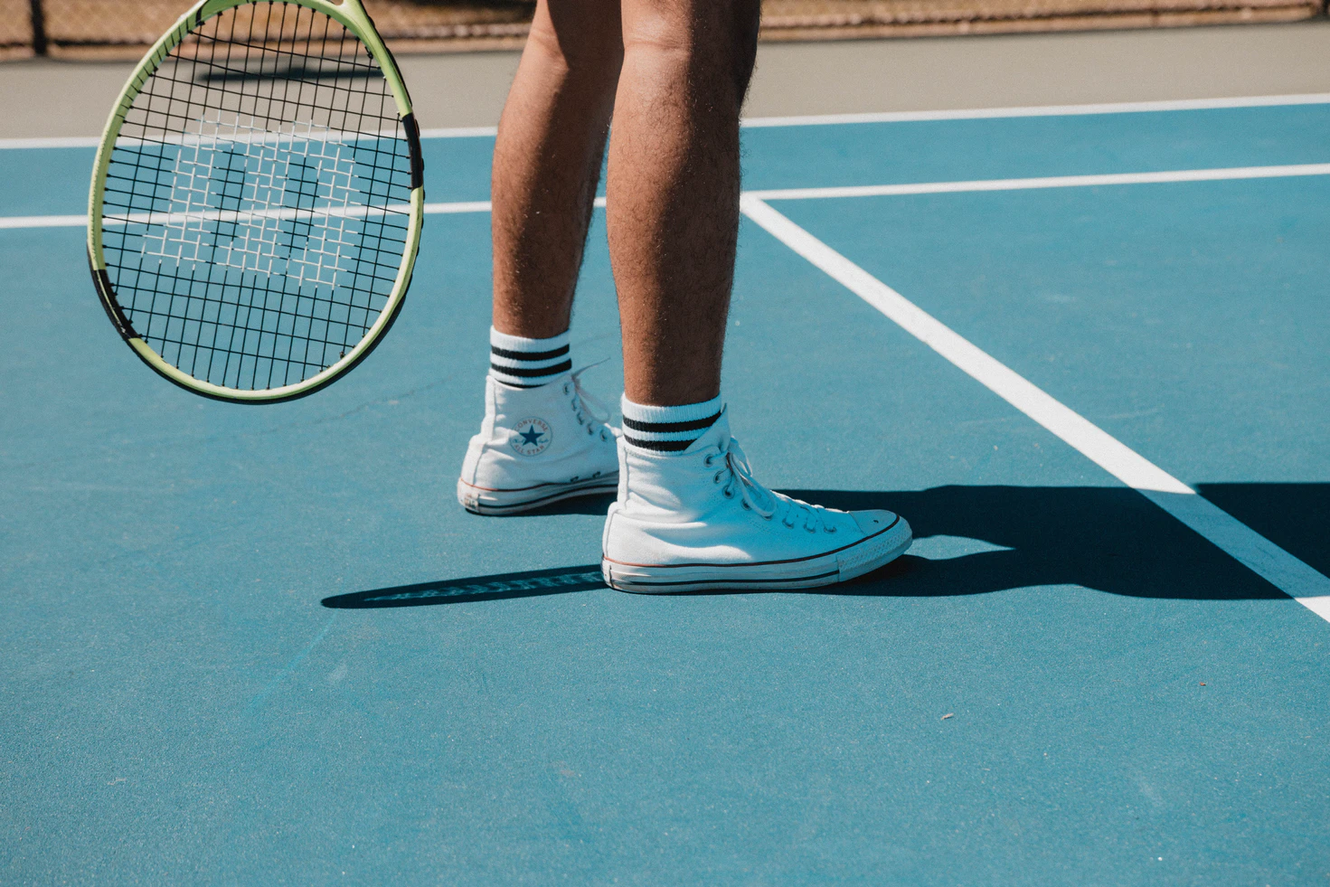 A tennis player during a game