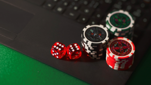 Chips and dice on a laptop
