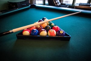 Billiard balls placed in a triangle rack