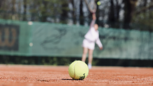 A tennis player during a game