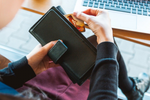 A woman using her credit card for gambling