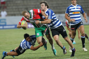 Players fighting over ball