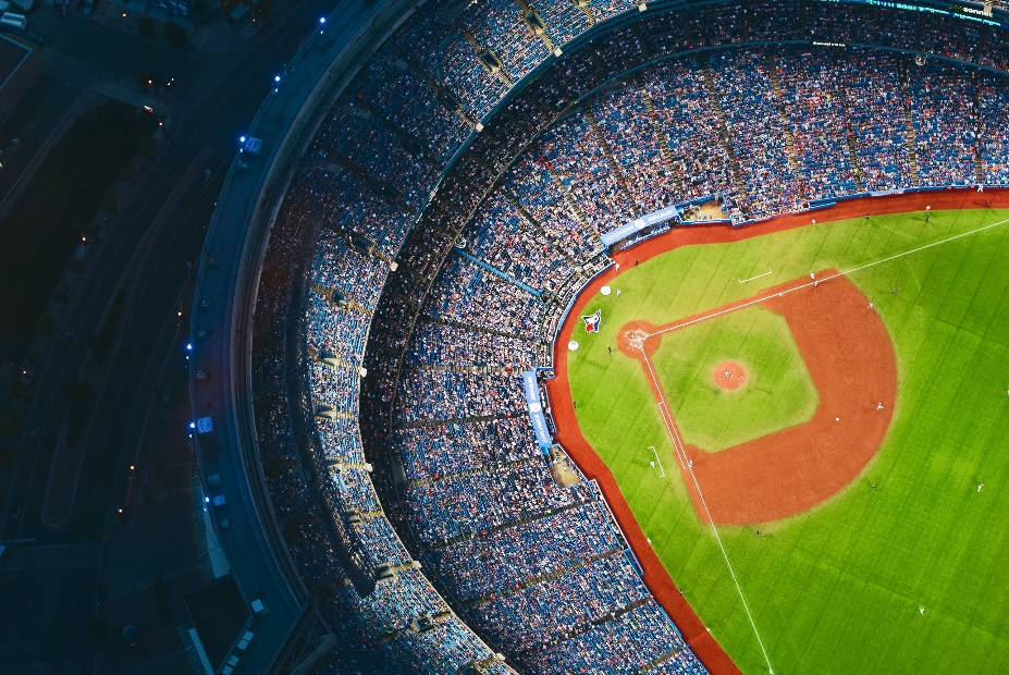 Aerial view of a baseball stadium.