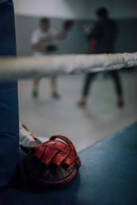 gloves on blue floor