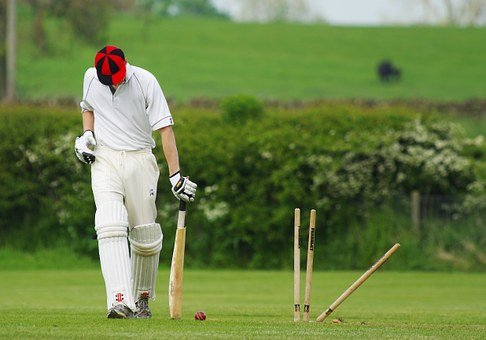 Batsman next to a fallen wicket