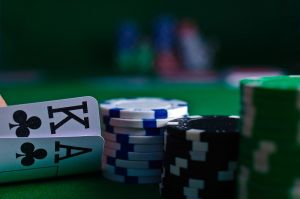 Face cards and poker chips on a gambling table