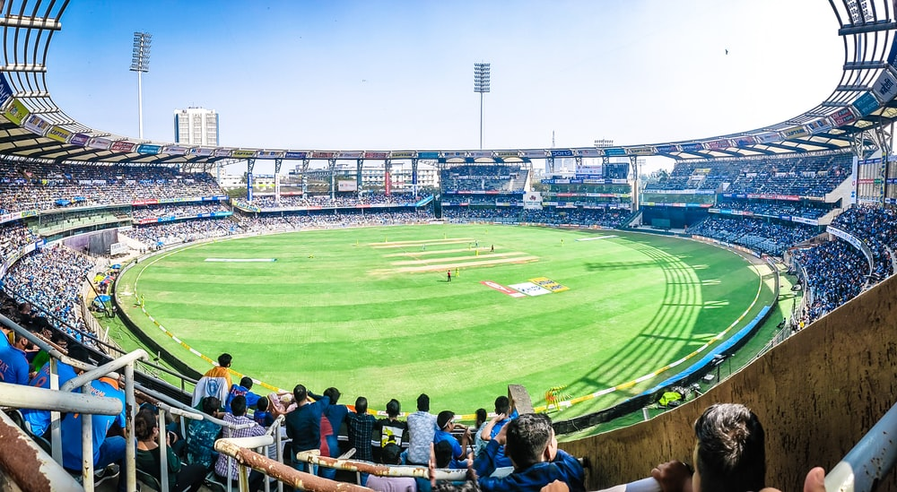 A fisheye view of a cricket stadium