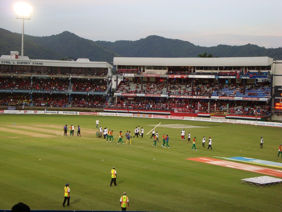 Players leaving a cricket stadium