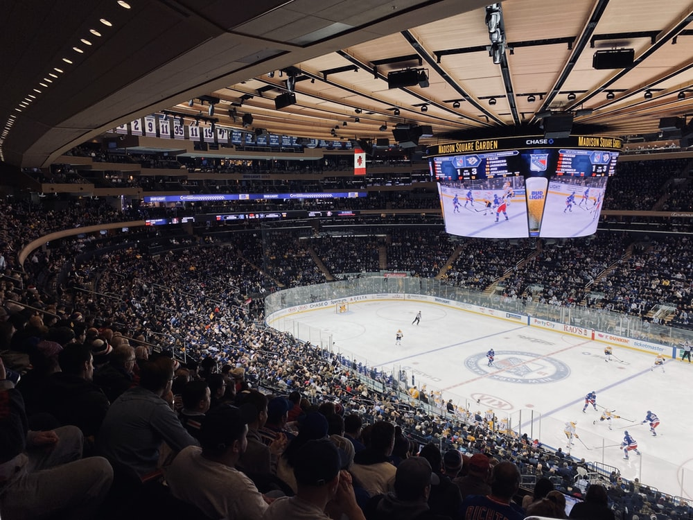 People watching an NHL game in Madison Square Garden