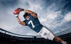 A football player during the Super Bowl