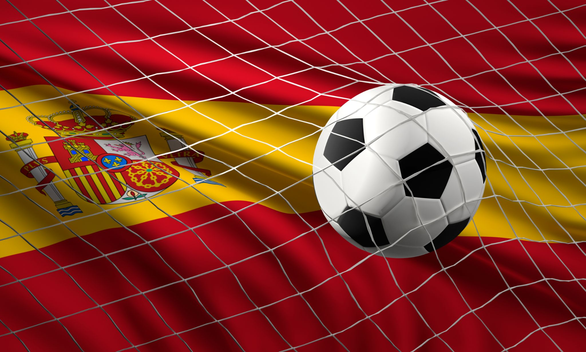 A football on Spain’s flag inside a goal