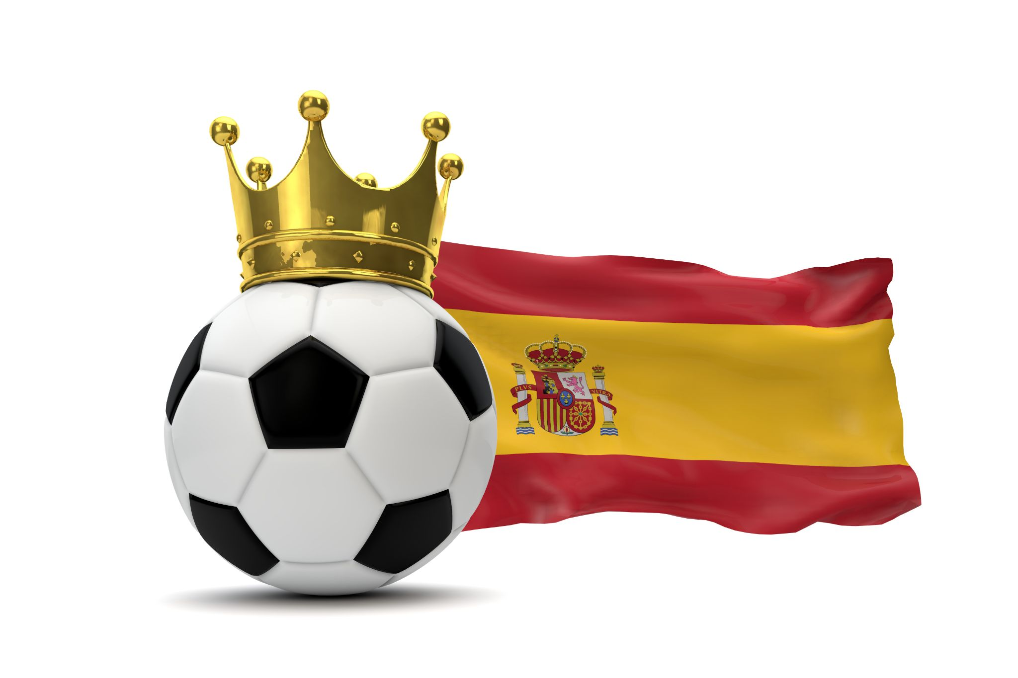 Crown on a football next to Spain’s flag