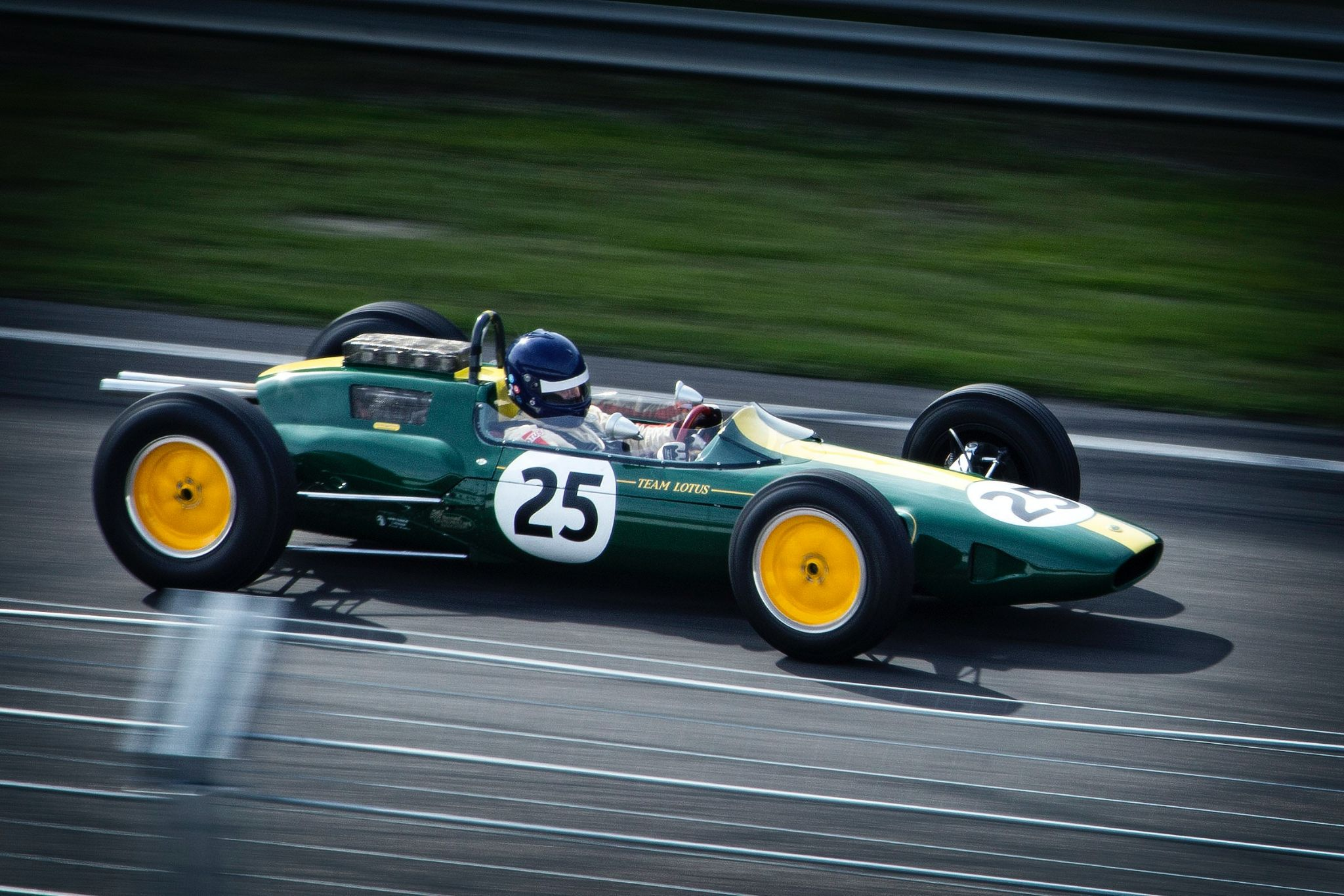 A green and white racing car
