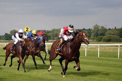 Horse race and jockeys