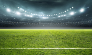 A soccer field during nighttime