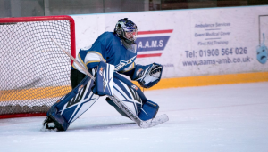 A goalkeeper in the rink