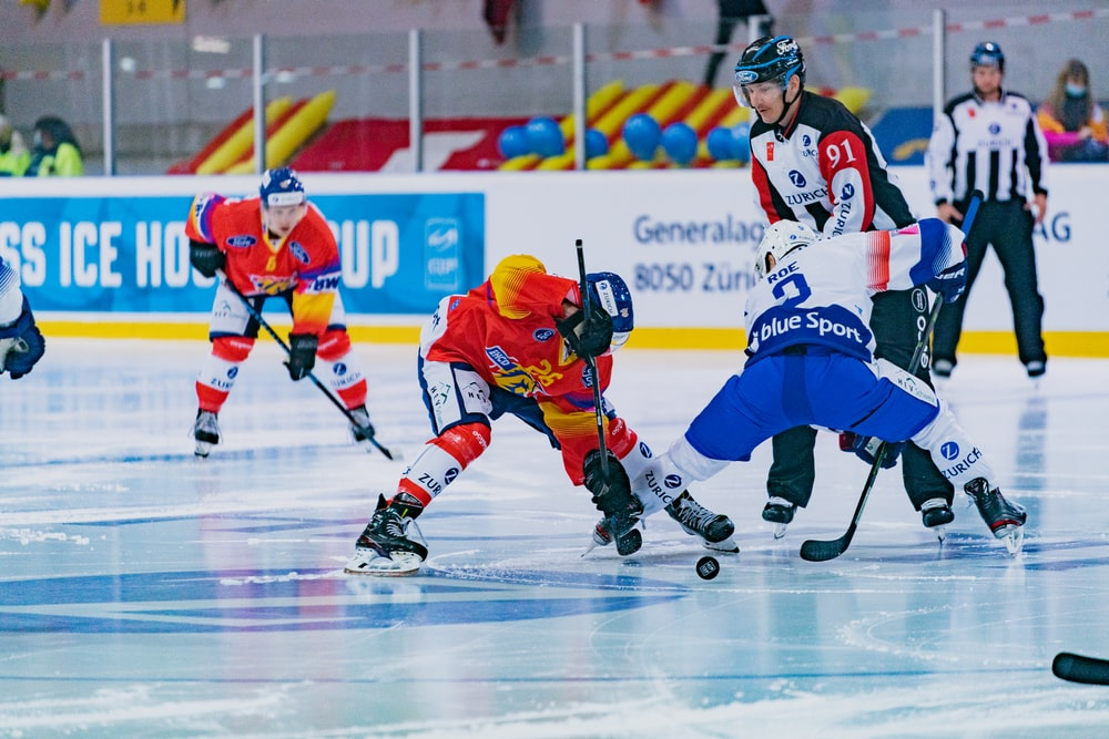 Players chasing the puck