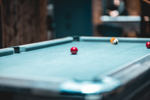 A snooker table with balls