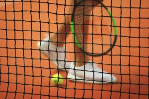 A tennis match on a clay court