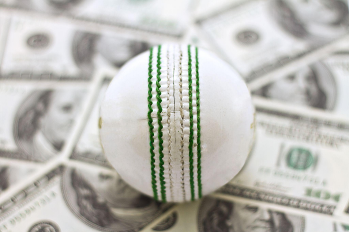 a cricket ball with money