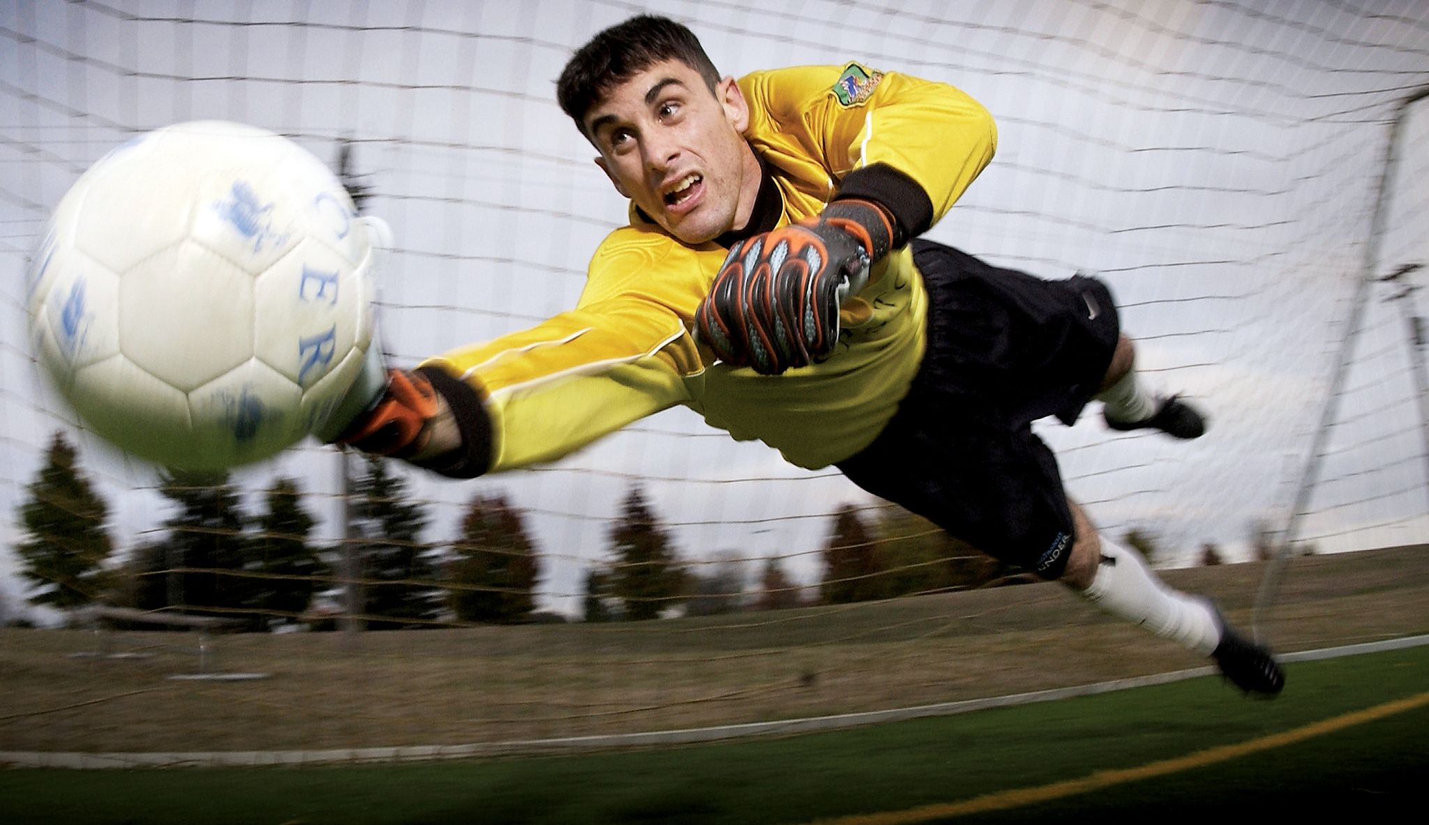 A goalkeeper making a save