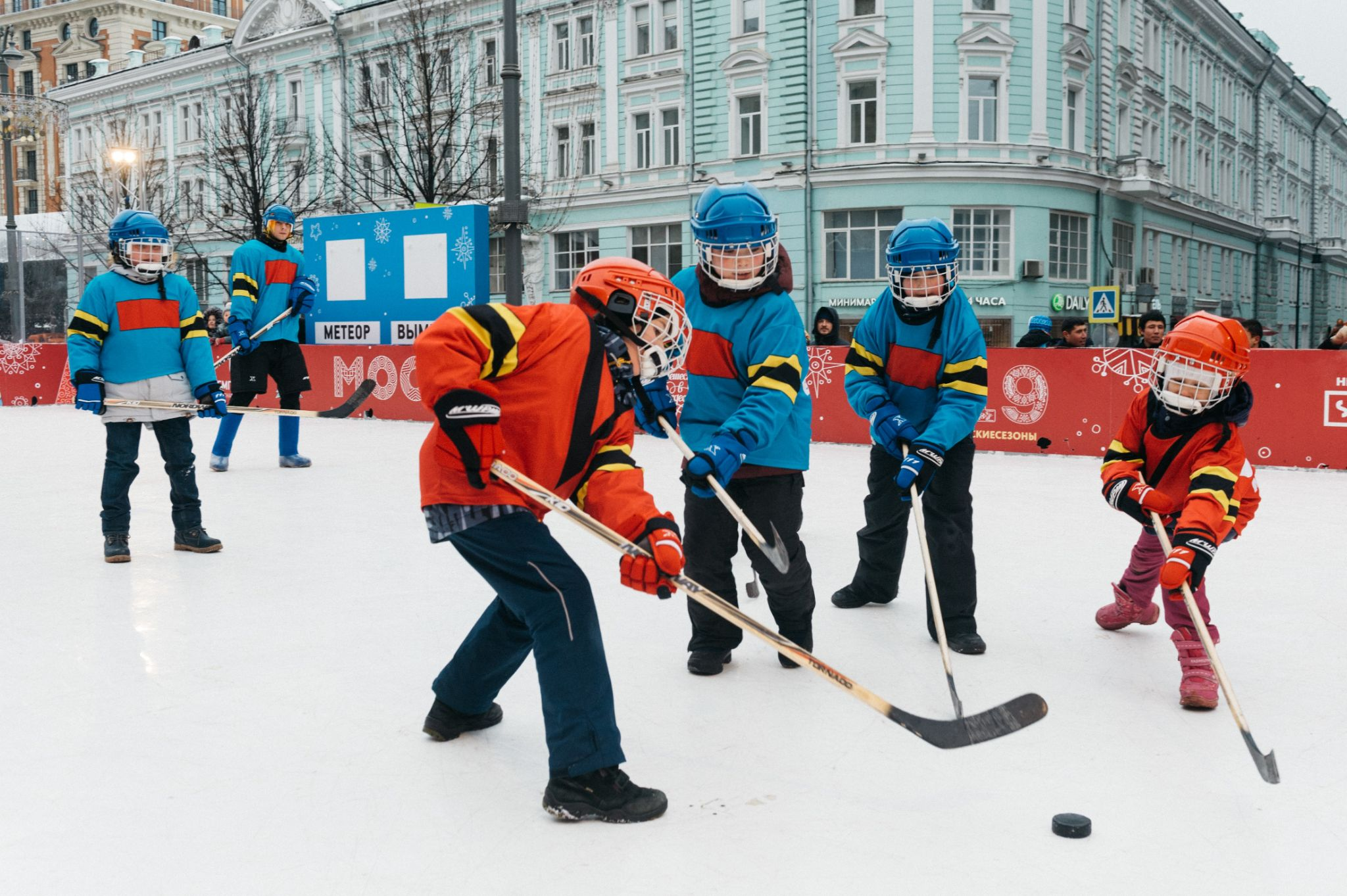 People playing hockey