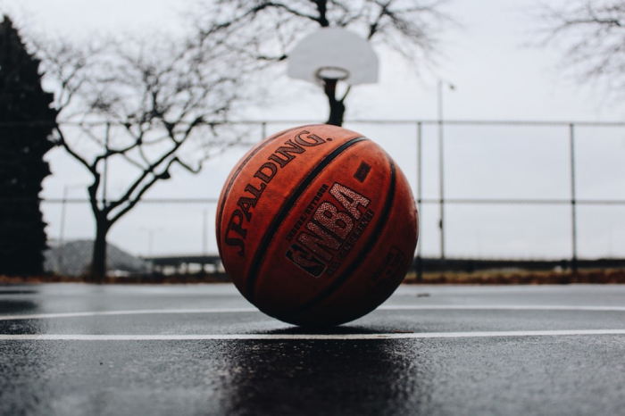 A basketball in a court