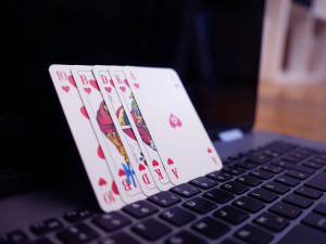 playing cards on a laptop