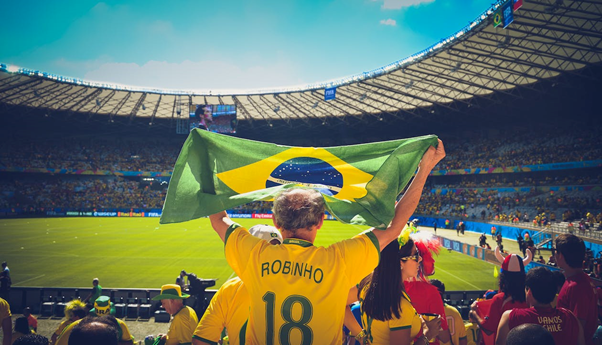 A brazil fan holding the flag