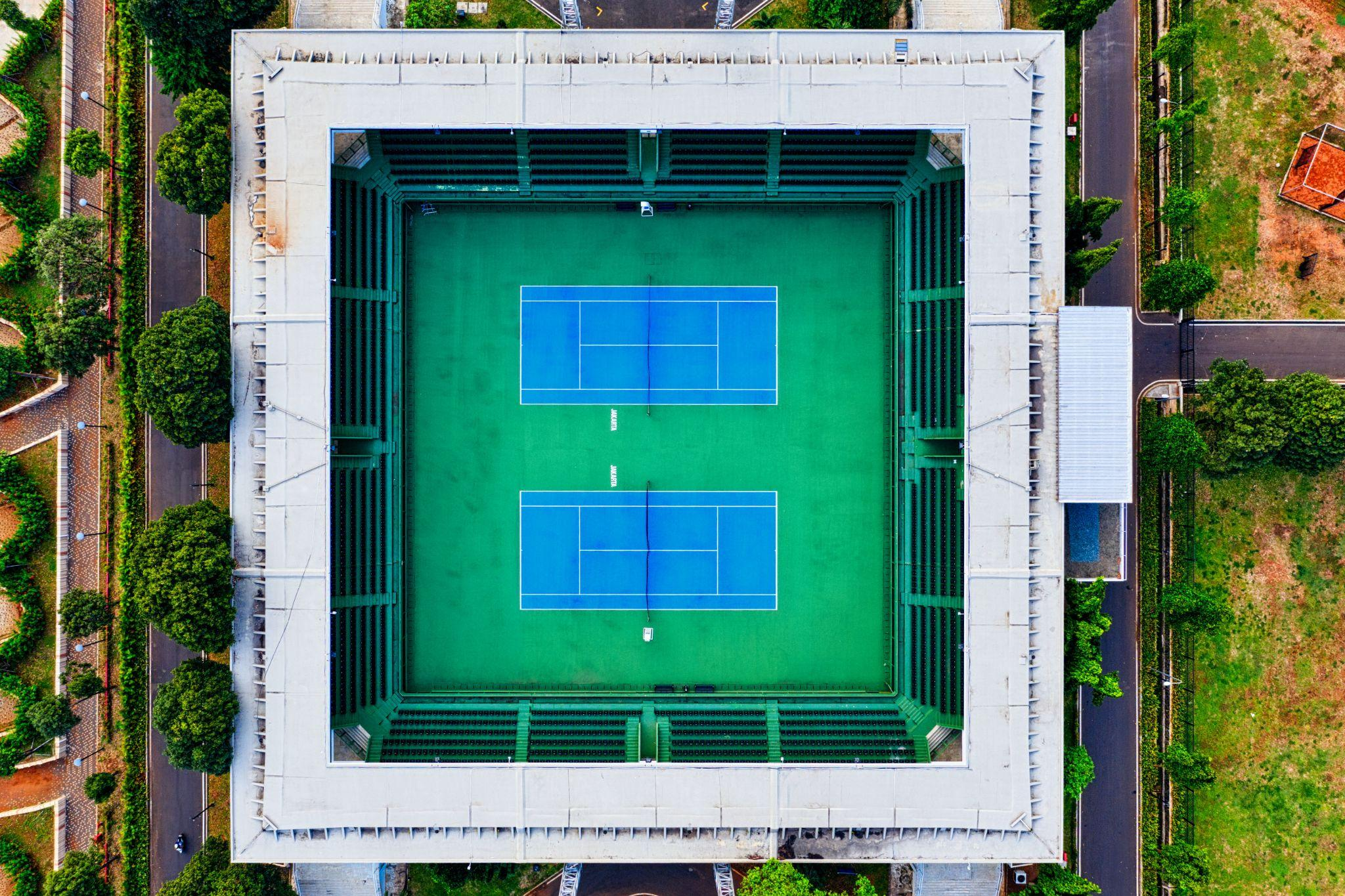 Aerial view of a tennis court