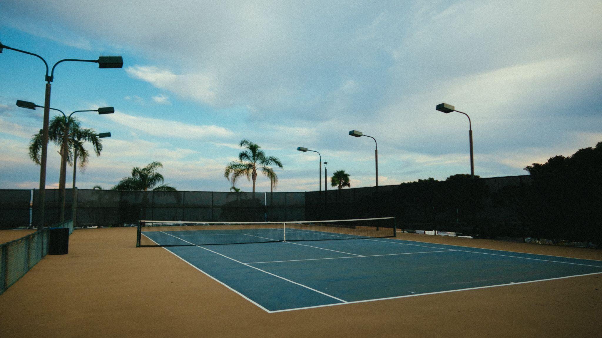 Blue hard court for a tennis match