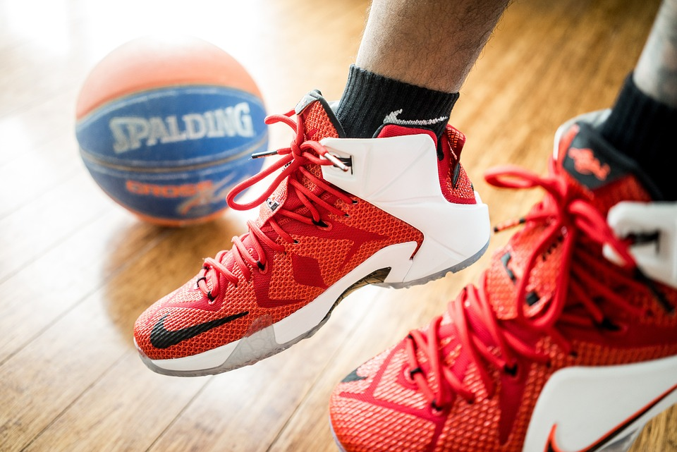 Closeup of shoes of a basketball player